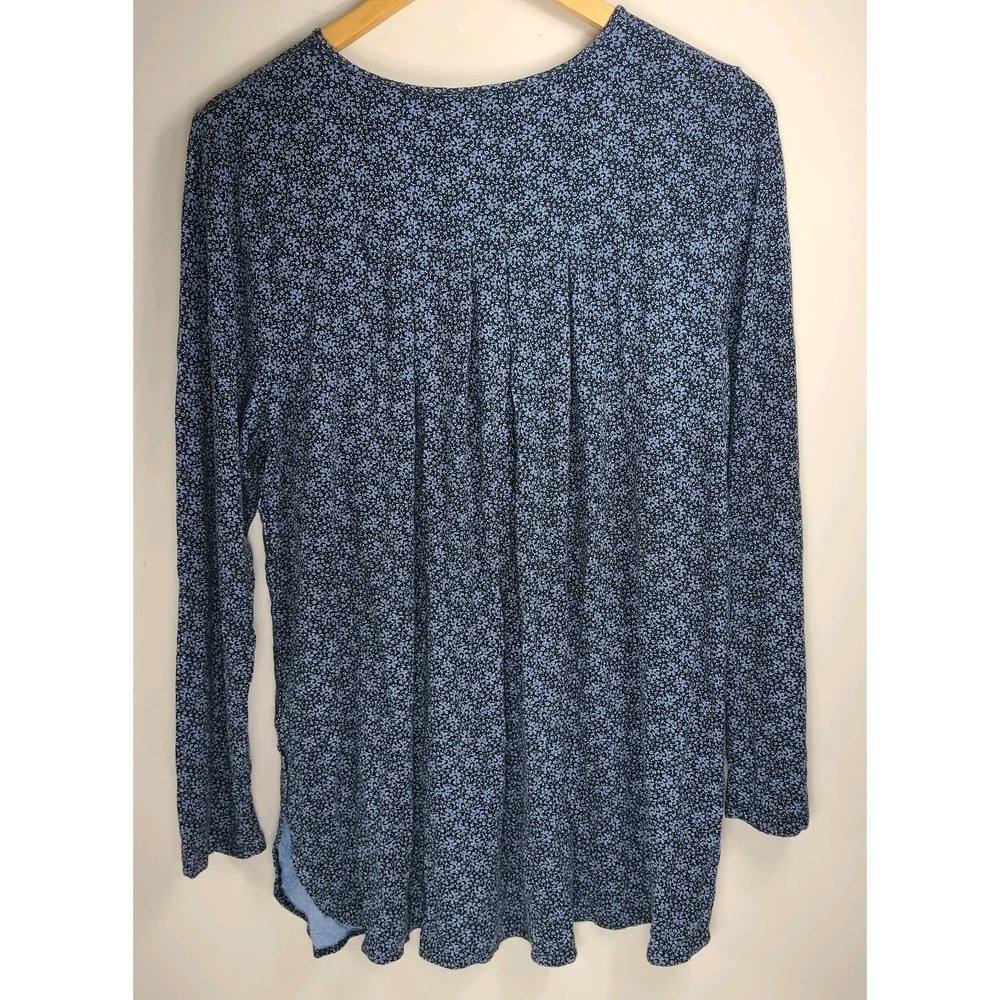 J. Jill Wearever Collection Floral Print Long Sleeve Tunic Top Blue Black Flowy - Picture 3 of 6
